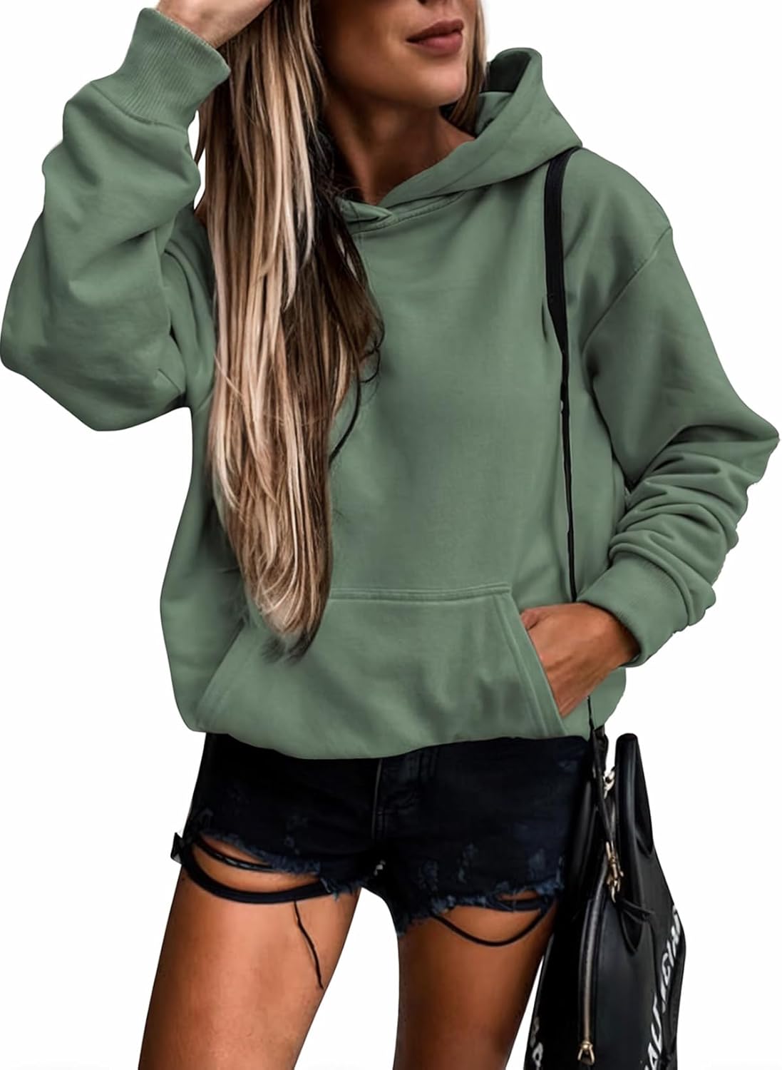 SHEWIN Women's Casual Hoodies Long Sleeve Solid Lightweight Pullover Tops Loose Sweatshirt with Pocket
