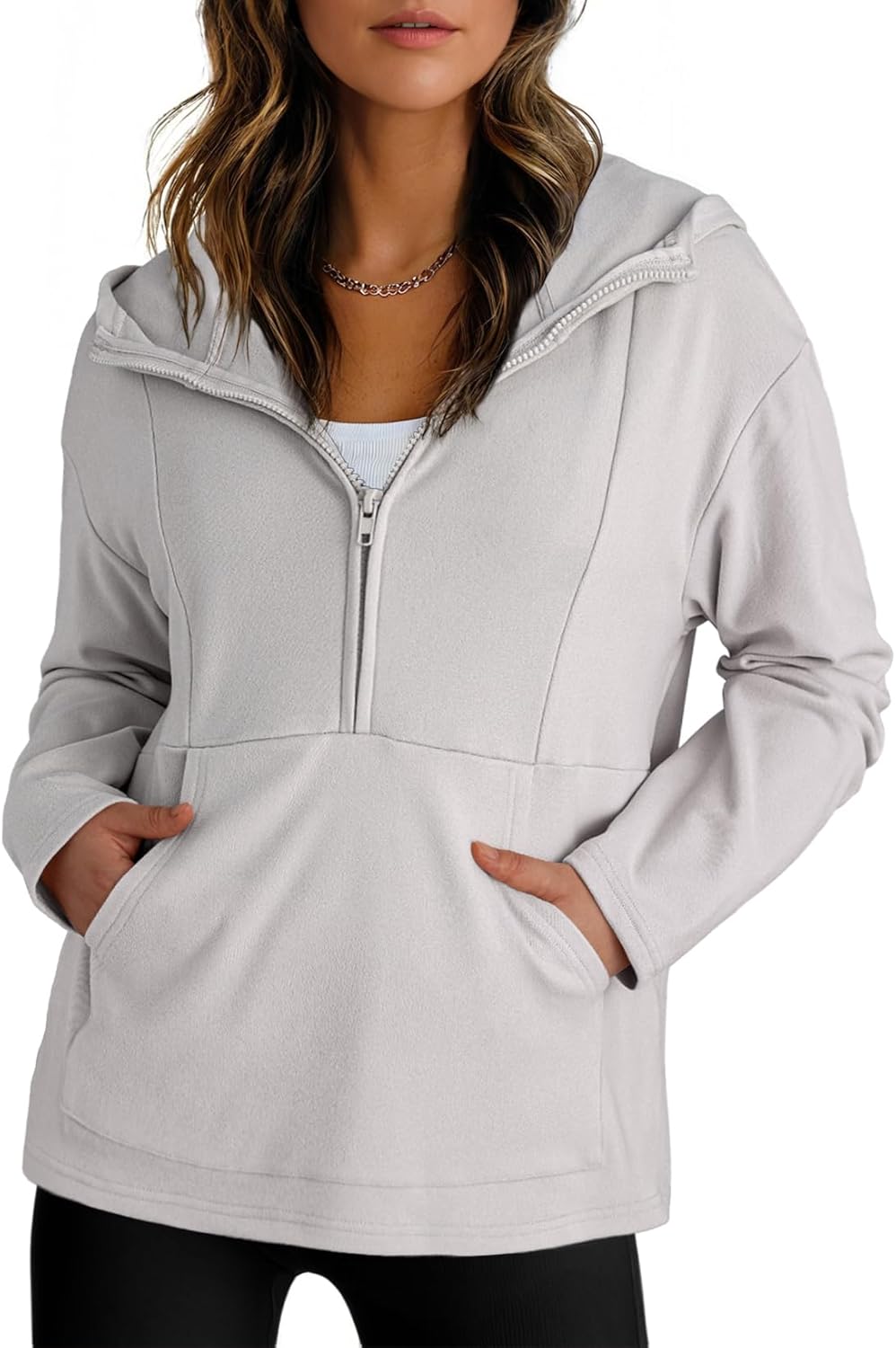 Dokotoo Hoodies for Women Soft Fleece Half Zip Up Hoodie Long Sleeve Casual Pullover Oversized Sweatshirt Hooded Tops