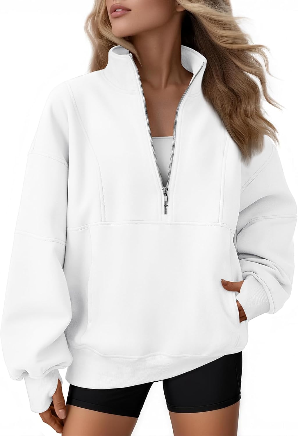 AUTOMET Womens Quarter Zip Oversized Sweatshirts Teen Fleece Pullover Hoodies 2025 Mock Neck Sweater Fall Workout Jacket