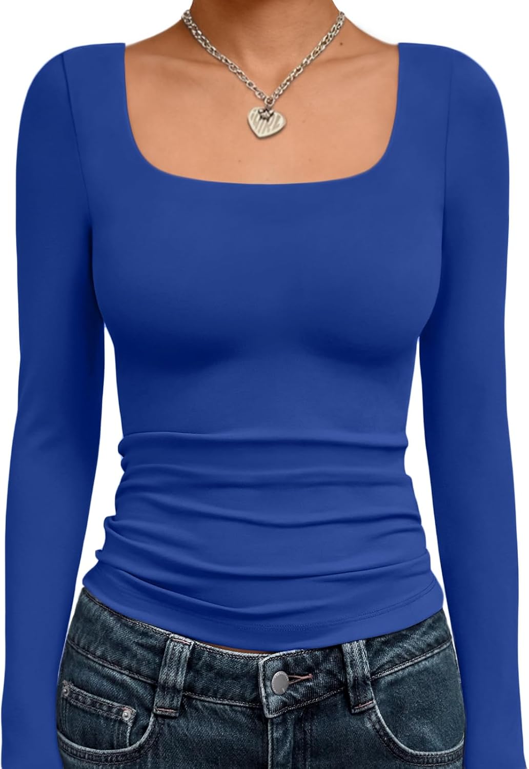 Trendy Queen Womens Long Sleeve Shirts Crop Tops Fall Fashion 2025 Square Neck Going Out Basics Tees Y2k Clothes