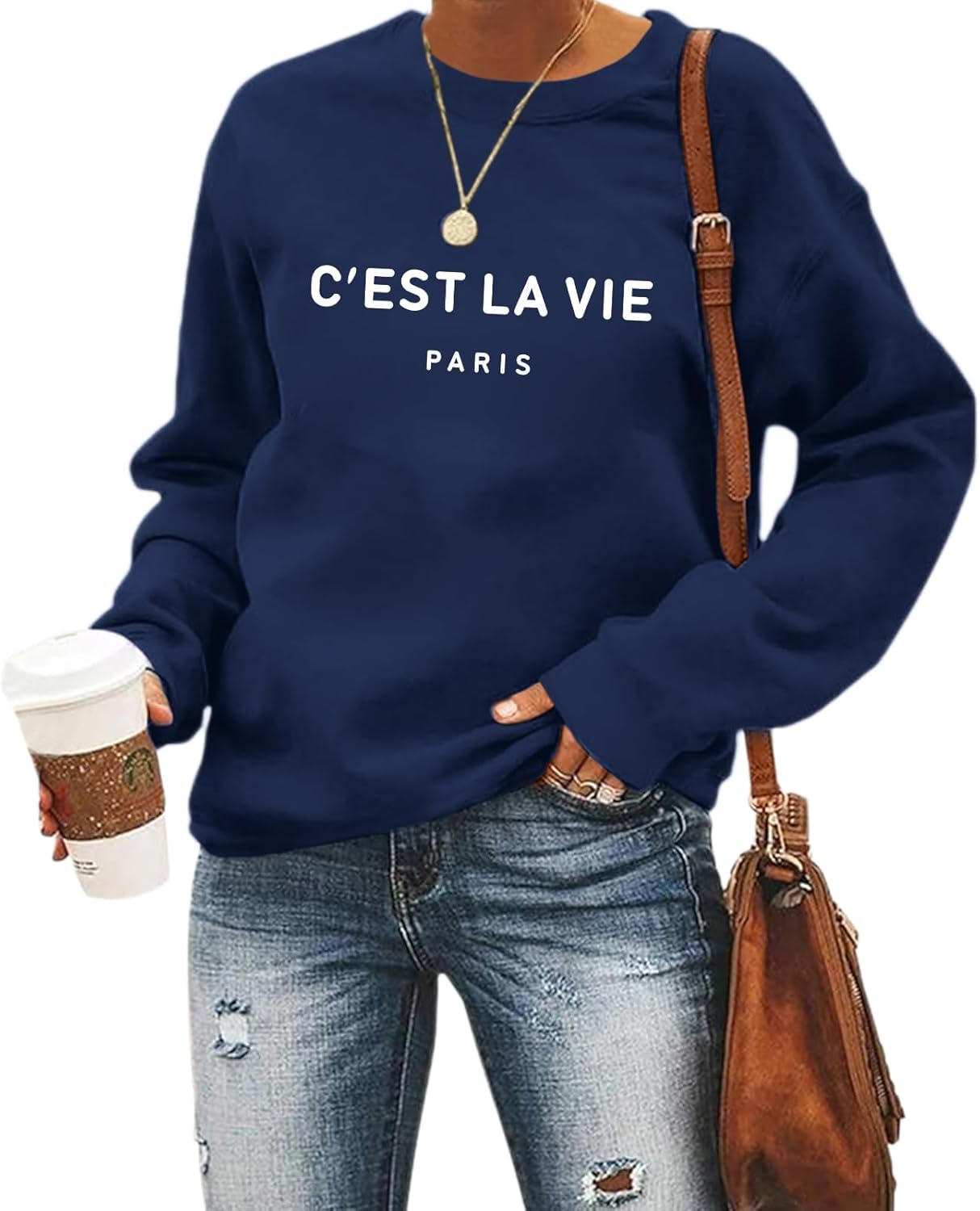 C'est La Vie Paris Sweatshirt For Women Oversized Graphic Crewneck Hoodie Casual Long Sleeve Shirt Pullover Tops