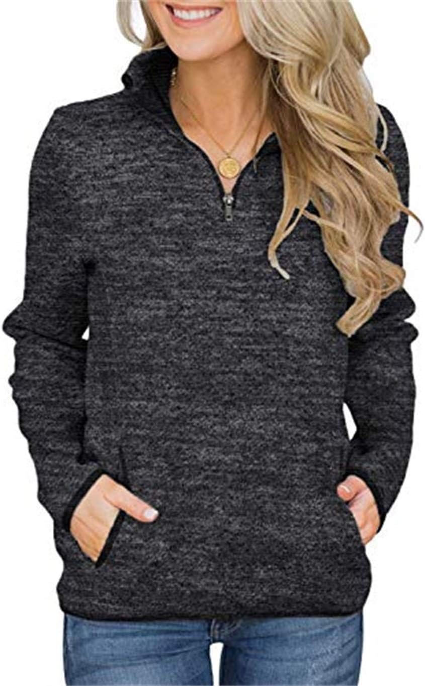 Artfish Women's Women Quarter Zip Casual Pullovers Lightweight Fleece Sweatshirts with Pockets