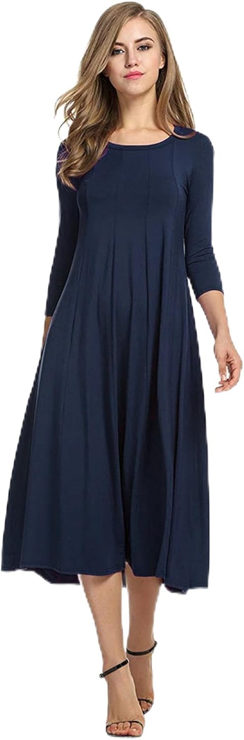 HOTOUCH Women's 3/4 Sleeve A-line and Flare Midi Long Dress