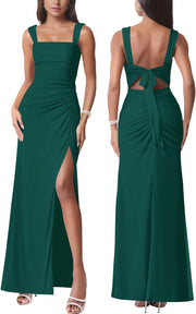 Women Sexy Mesh Tie Low Back Sleeveless Split Ruched Maxi Dress Party Cocktail Long Dress Wedding Guest Dresses