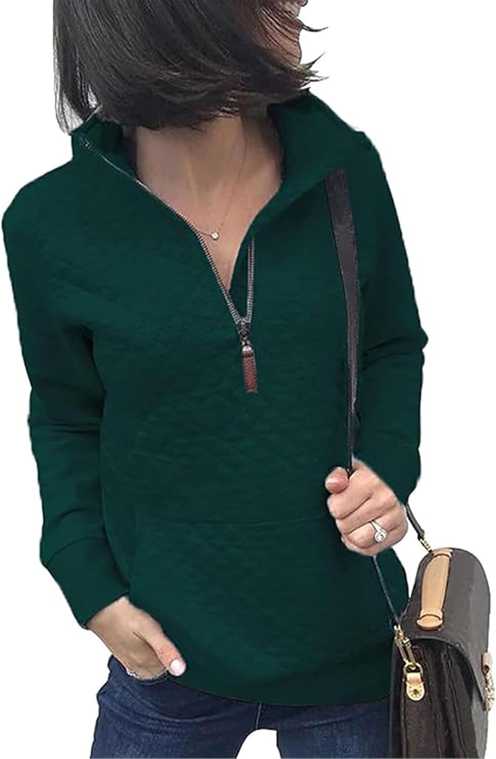 BTFBM Women Fashion Quilted Pattern Lightweight Zipper Long Sleeve Plain Casual Ladies Sweatshirts Pullovers Shirts Tops