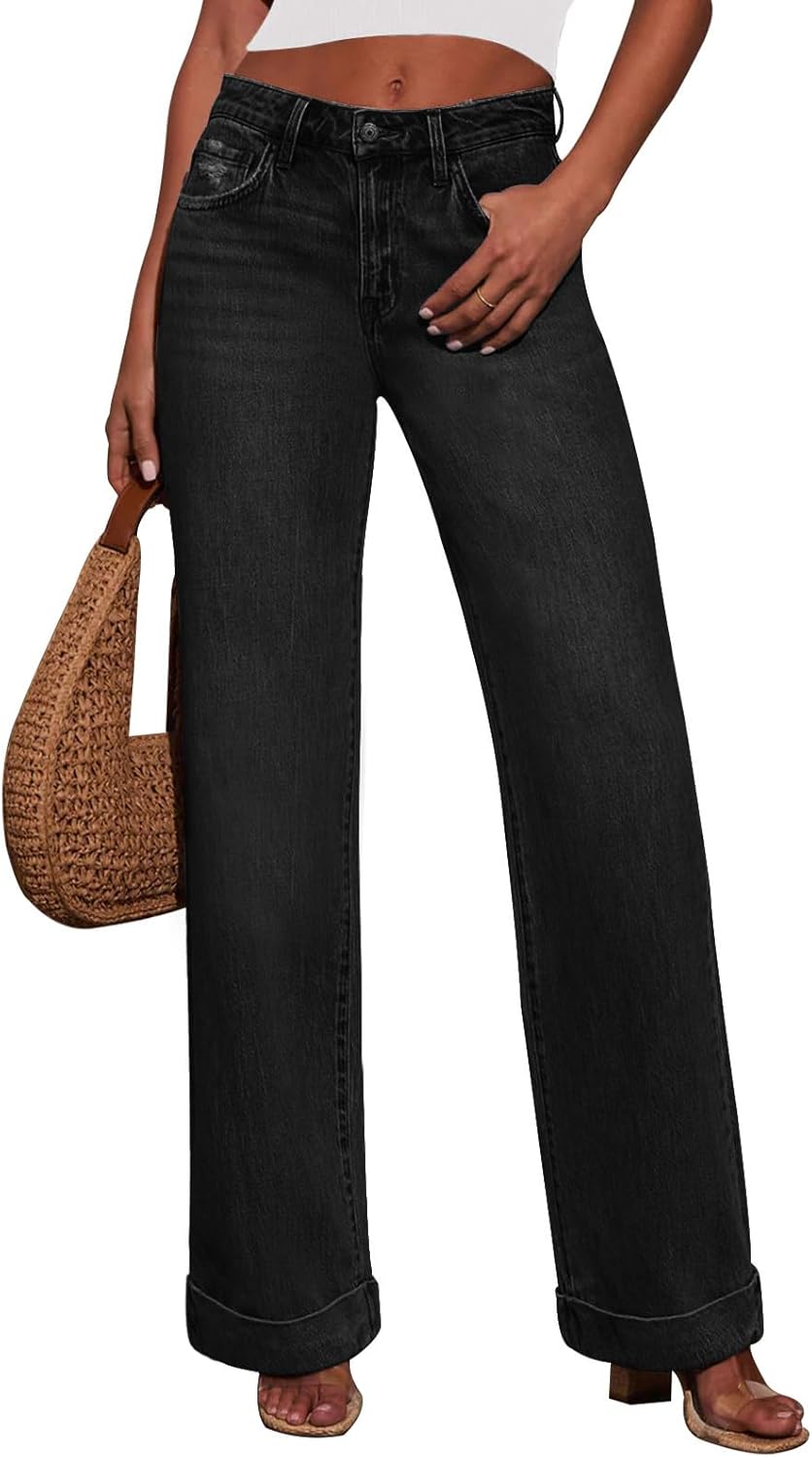 KUNMI Jeans for Women Wide Leg Baggy High Waist Boyfriends Straight Leg Stretchy Denim Pants Trendy Fall 2025