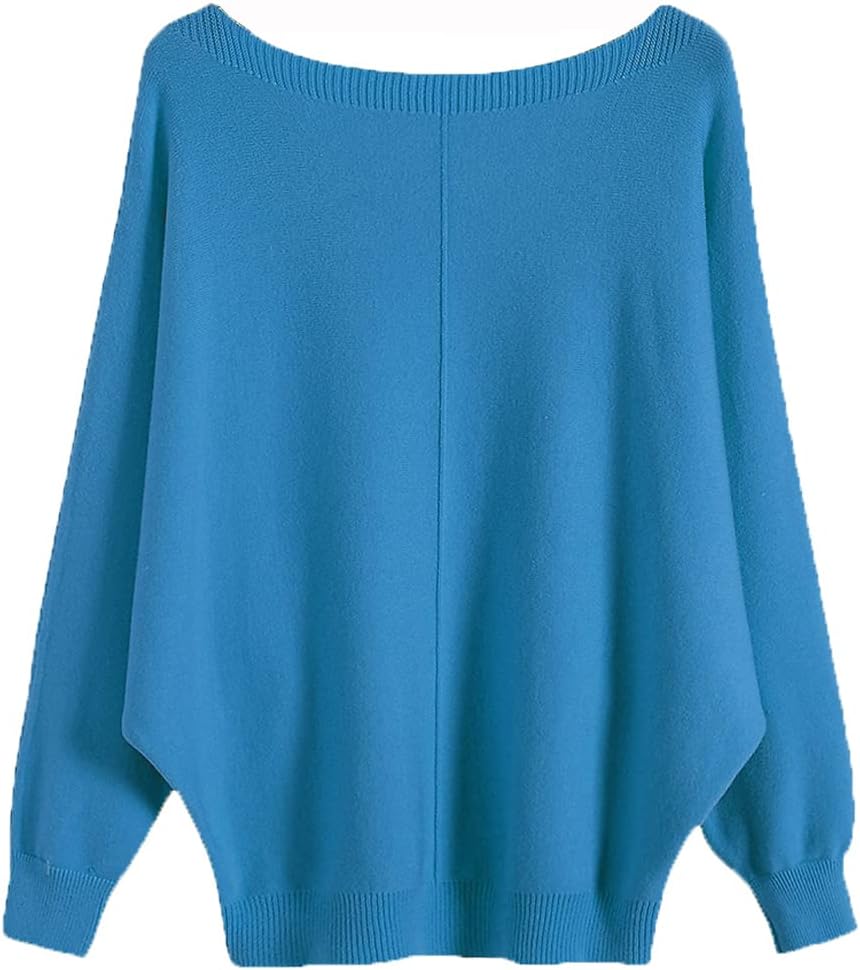 Ckikiou Womens Lightweight Oversized Boat Neck Sweaters Tops Dolman Batwing Sleeve Ribbed Knitted Pullovers