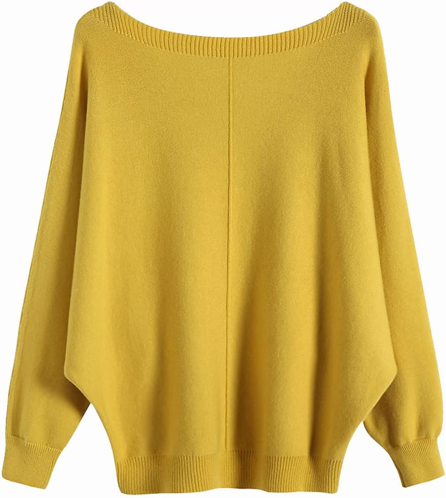 Ckikiou Womens Lightweight Oversized Boat Neck Sweaters Tops Dolman Batwing Sleeve Ribbed Knitted Pullovers