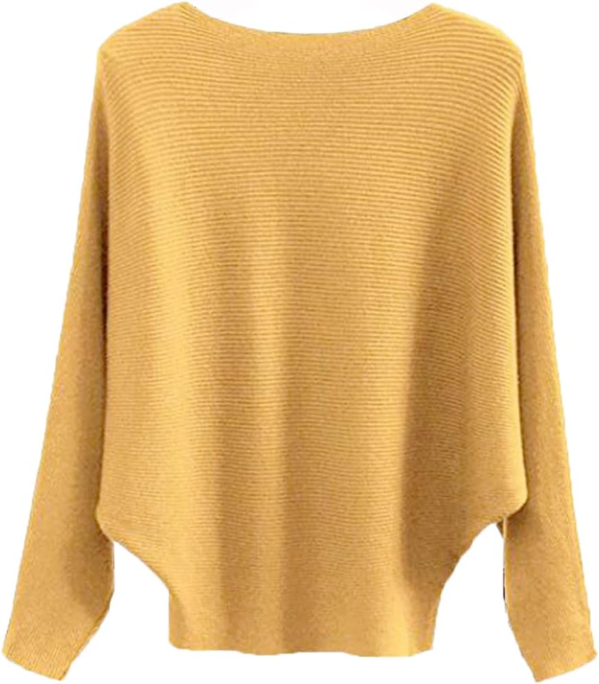 Ckikiou Womens Lightweight Oversized Boat Neck Sweaters Tops Dolman Batwing Sleeve Ribbed Knitted Pullovers
