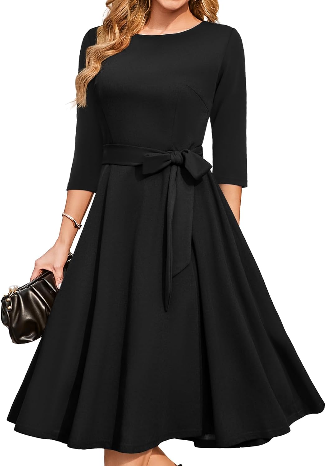 DRESSTELLS Cocktail Dresses for Women, Vintage Wedding Guest 3/4 Sleeves Formal Church Holiday Dress