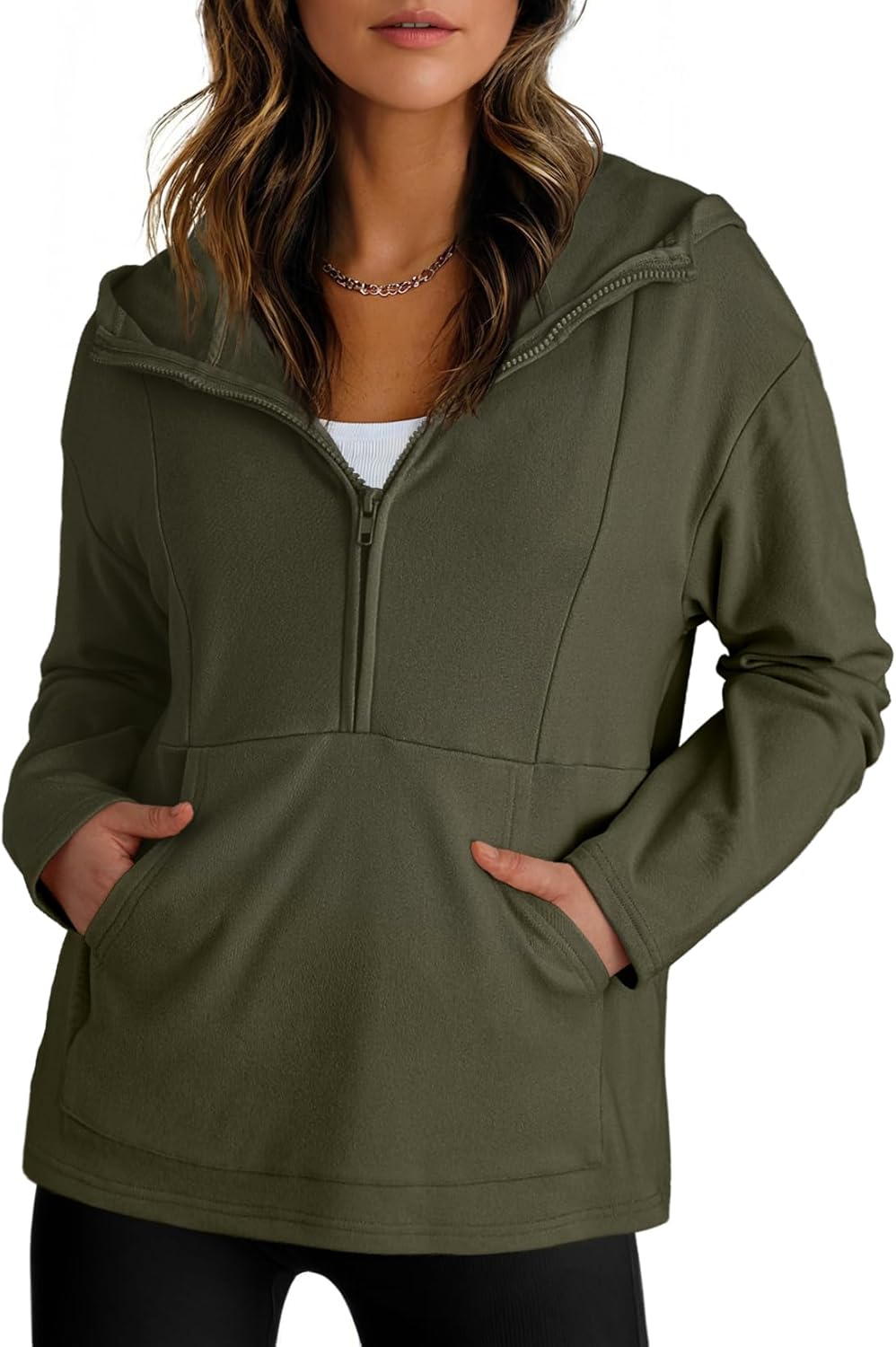 Dokotoo Hoodies for Women Soft Fleece Half Zip Up Hoodie Long Sleeve Casual Pullover Oversized Sweatshirt Hooded Tops