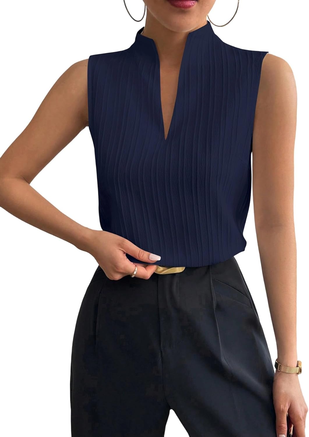 SOLY HUX Women's Work Outfits V Neck Sleeveless Blouses Summer Casual Tank Tops Business Office Dressy Striped Shirts