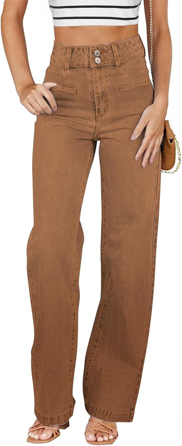 Sidefeel Women's Jeans High Waisted Straight Leg Stretchy Jeans Trendy Welt Pockets Loose Wide Leg Zimbaplatinum Denim Pants