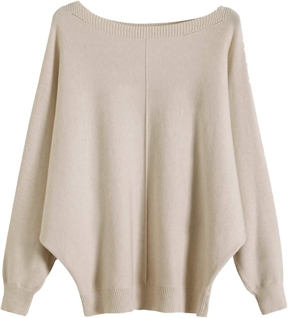 GABERLY Boat Neck Batwing Sleeves Dolman Knitted Sweaters and Pullovers Tops for Women