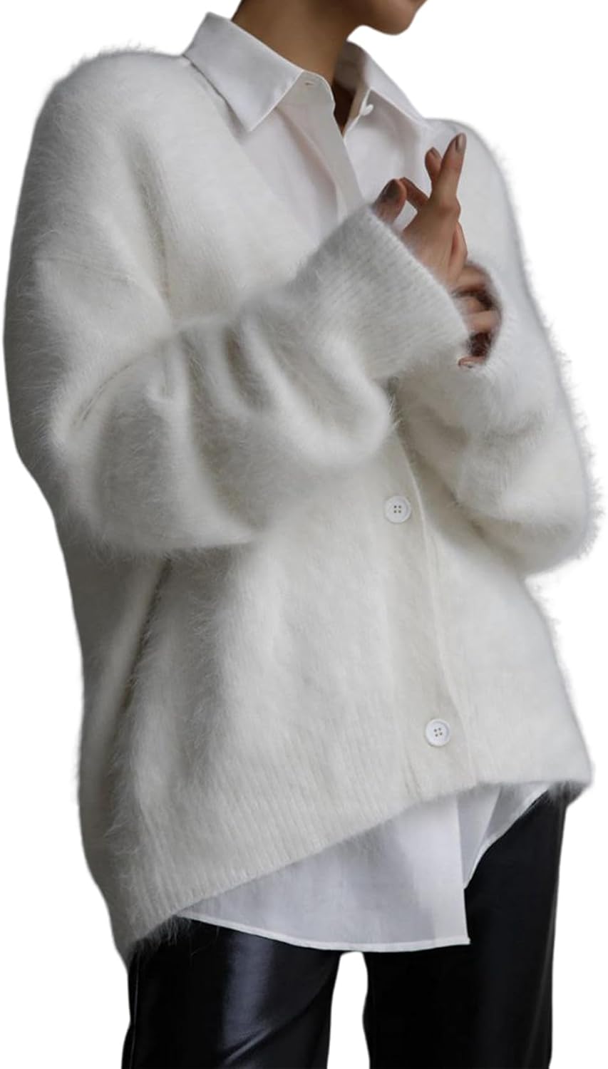 Yimoon Womens Fuzzy Cardigan Sweater V Neck Long Sleeve Button Down Slouchy Furry Knit Sweaters 2025