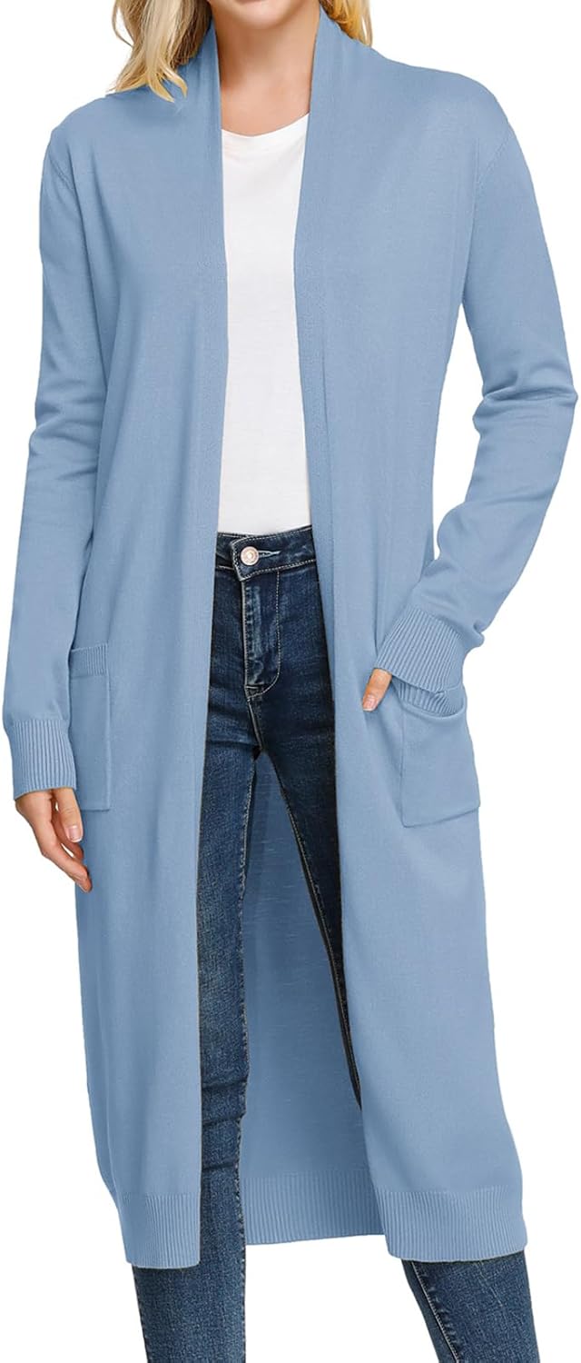 GRACE KARIN Essential Solid Open Front Maxi Long Knitted Cardigan Sweater for Women