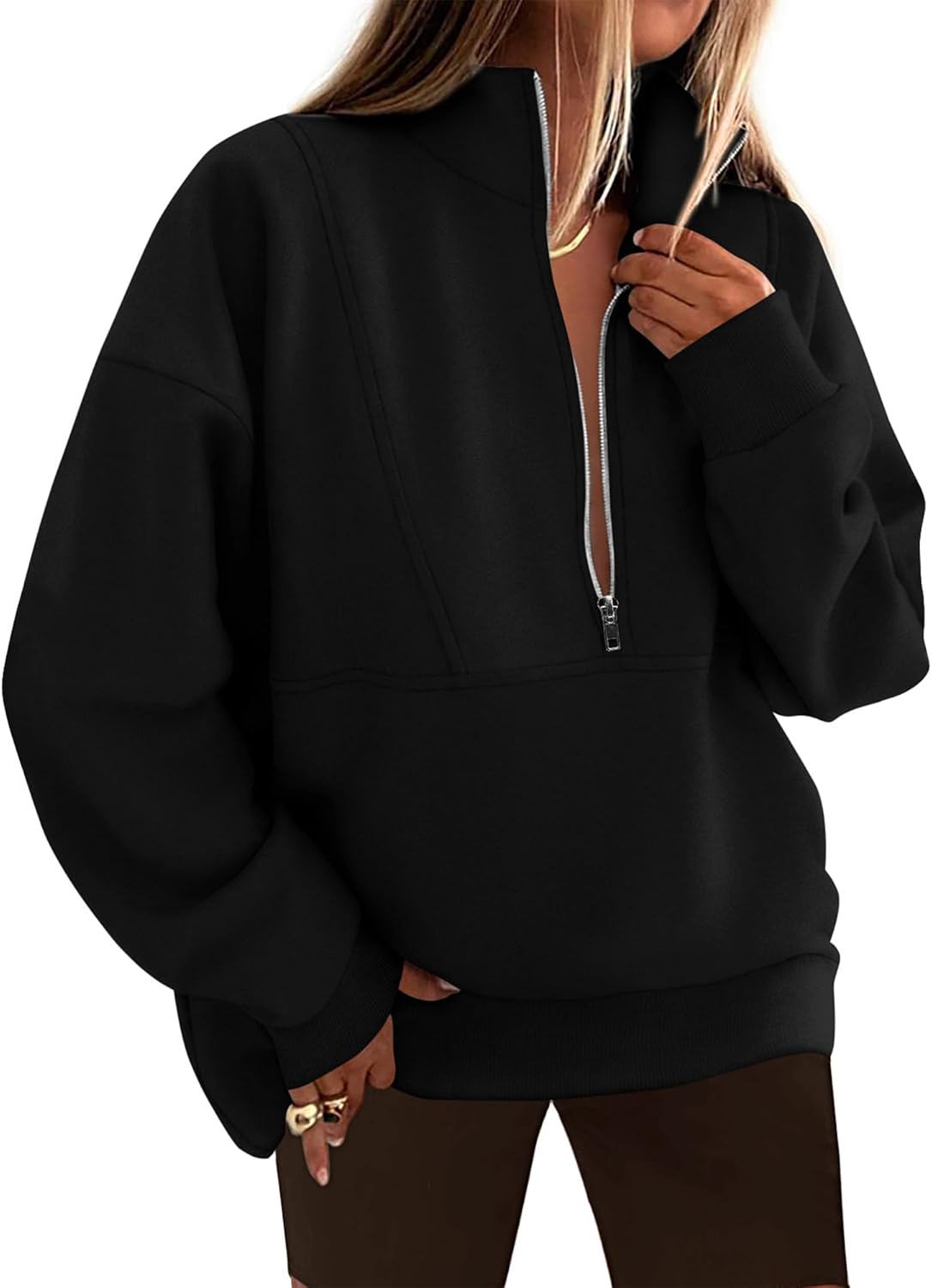 KIRUNDO Sweatshirt for Women 2025 Fall Half Zip Pullover Oversized Fleece Mock Neck Hoodies Fashion Outfits Winter Clothing