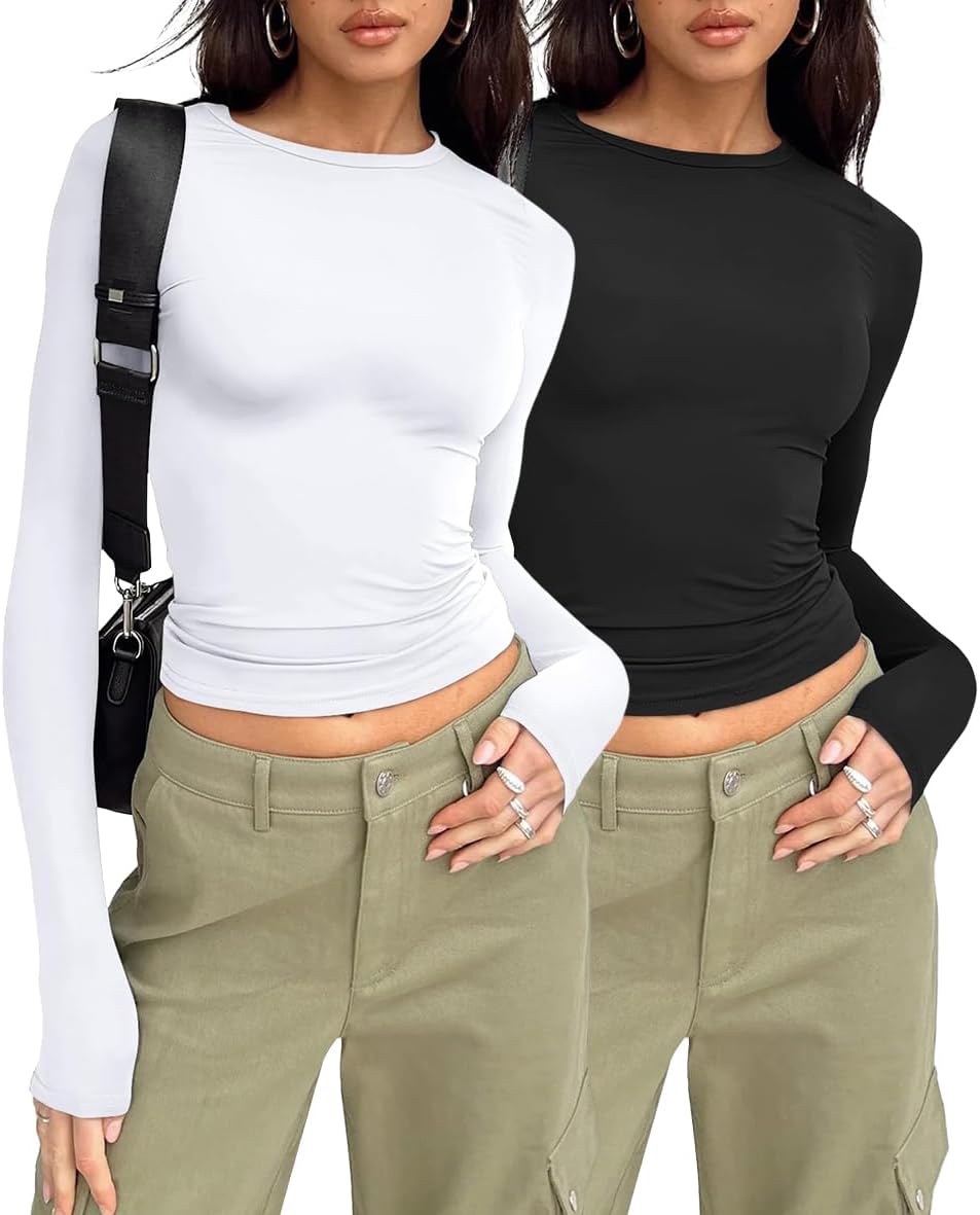 AUTOMET 3 Pack Womens Long Sleeve T Shirts Fall Fashion Basic Going Out Crop Tops Slim Fitted Winter Clothes 2025