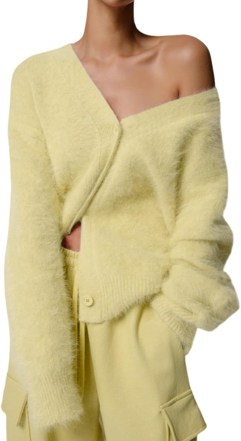 Yimoon Womens Fuzzy Cardigan Sweater V Neck Long Sleeve Button Down Slouchy Furry Knit Sweaters 2025