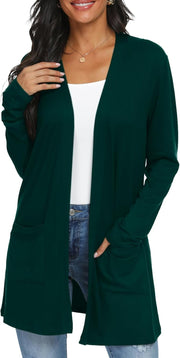 Womens Casual Lightweight with Pocketes Long Sleeve Open Front Cardigan