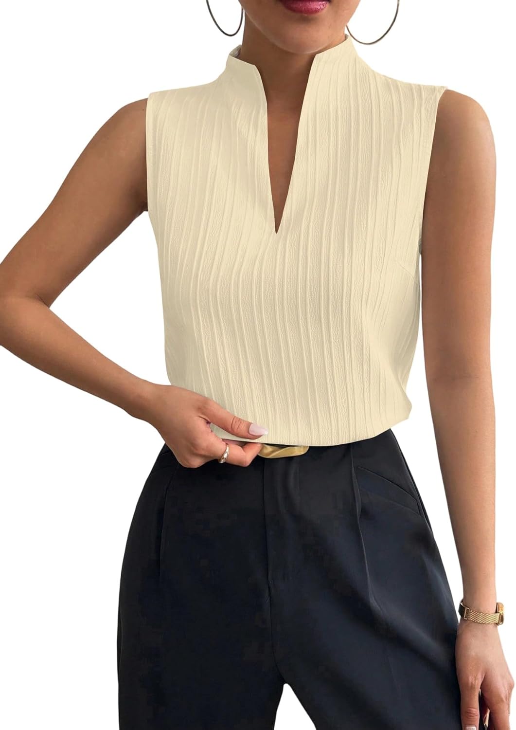 SOLY HUX Women's Work Outfits V Neck Sleeveless Blouses Summer Casual Tank Tops Business Office Dressy Striped Shirts