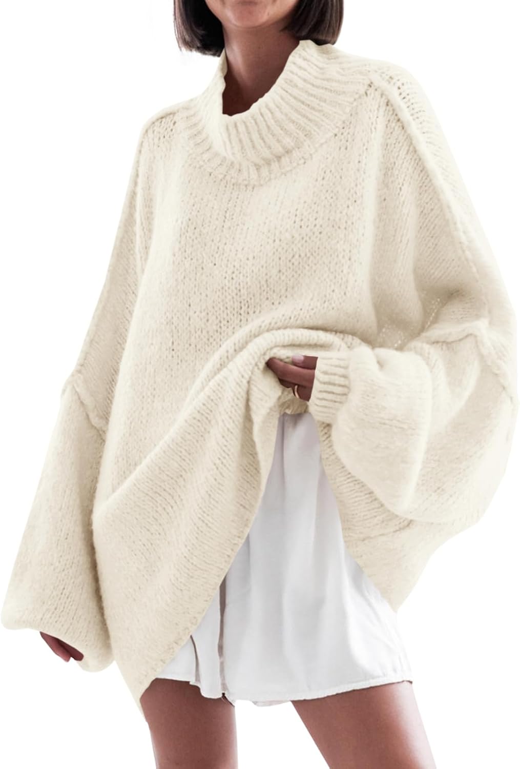 Saodimallsu Womens Oversized Sweaters Mock Neck Batwing Long Sleeve 2025 Fall Trendy Ribbed Knit Casual Tunic Sweater