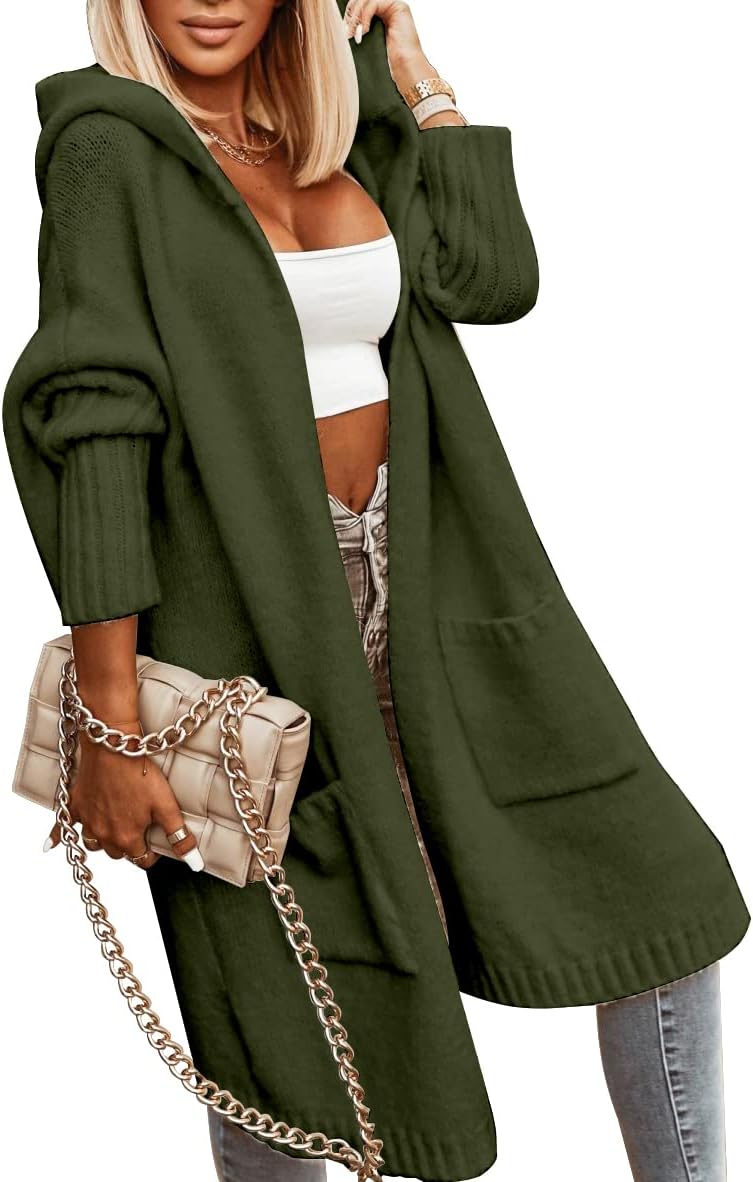 Aoysky Womens Long Cardigans Cable Knitted Open Front Oversized Hooded Outerwear Sweater Coat