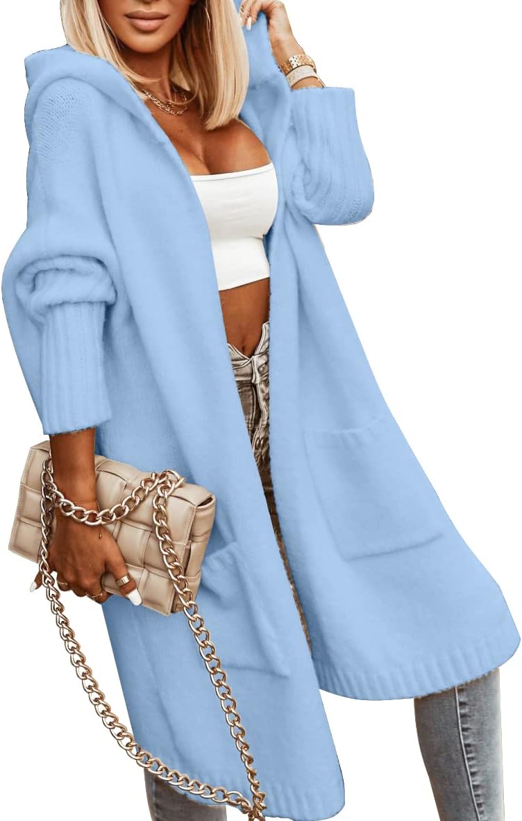 Aoysky Womens Long Cardigans Cable Knitted Open Front Oversized Hooded Outerwear Sweater Coat