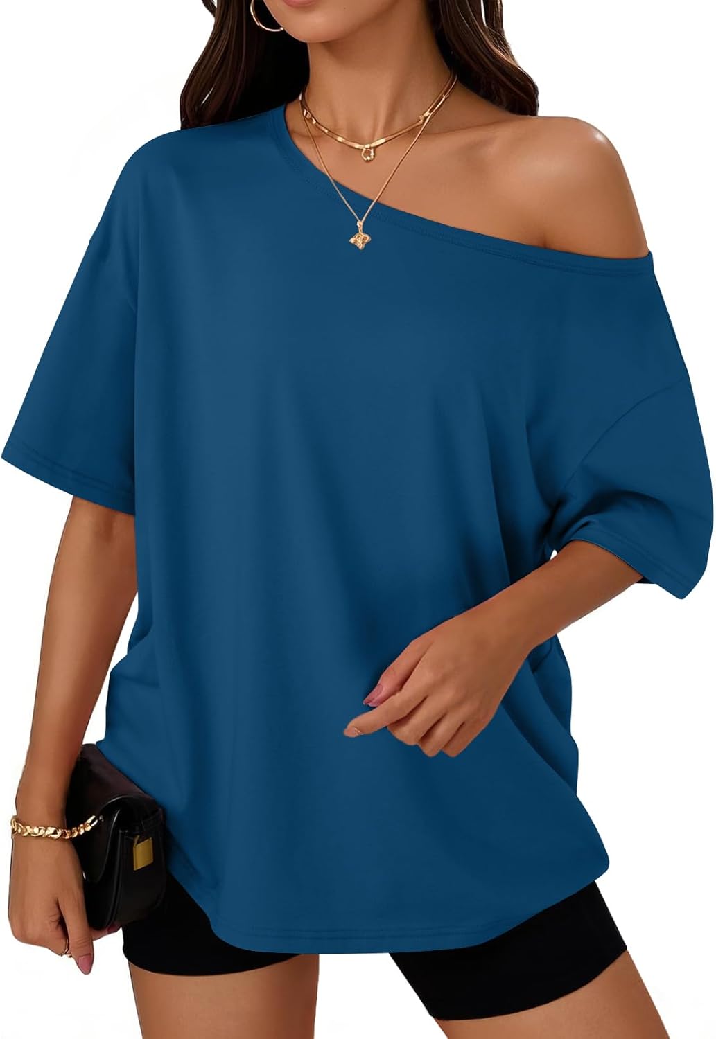 Trendy Queen Womens Off The Shoulder Tops Oversized T-Shirts Short Sleeve Tees Summer 2025 Casual Spring Fashion Clothes