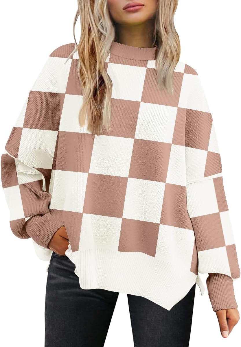 LILLUSORY Women's Oversized Batwing Sweaters 2025 Fall Outfits Trendy Crewneck Knit Side Slit Fashion Pullover Tops