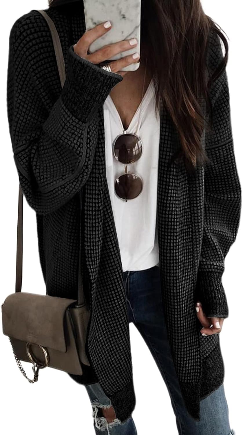 Sidefeel Womens 2025 Fall Outfits Long Sleeve Open Front Cardigan Sweaters Oversized Checkered Chunky Knit Sweaters Coat