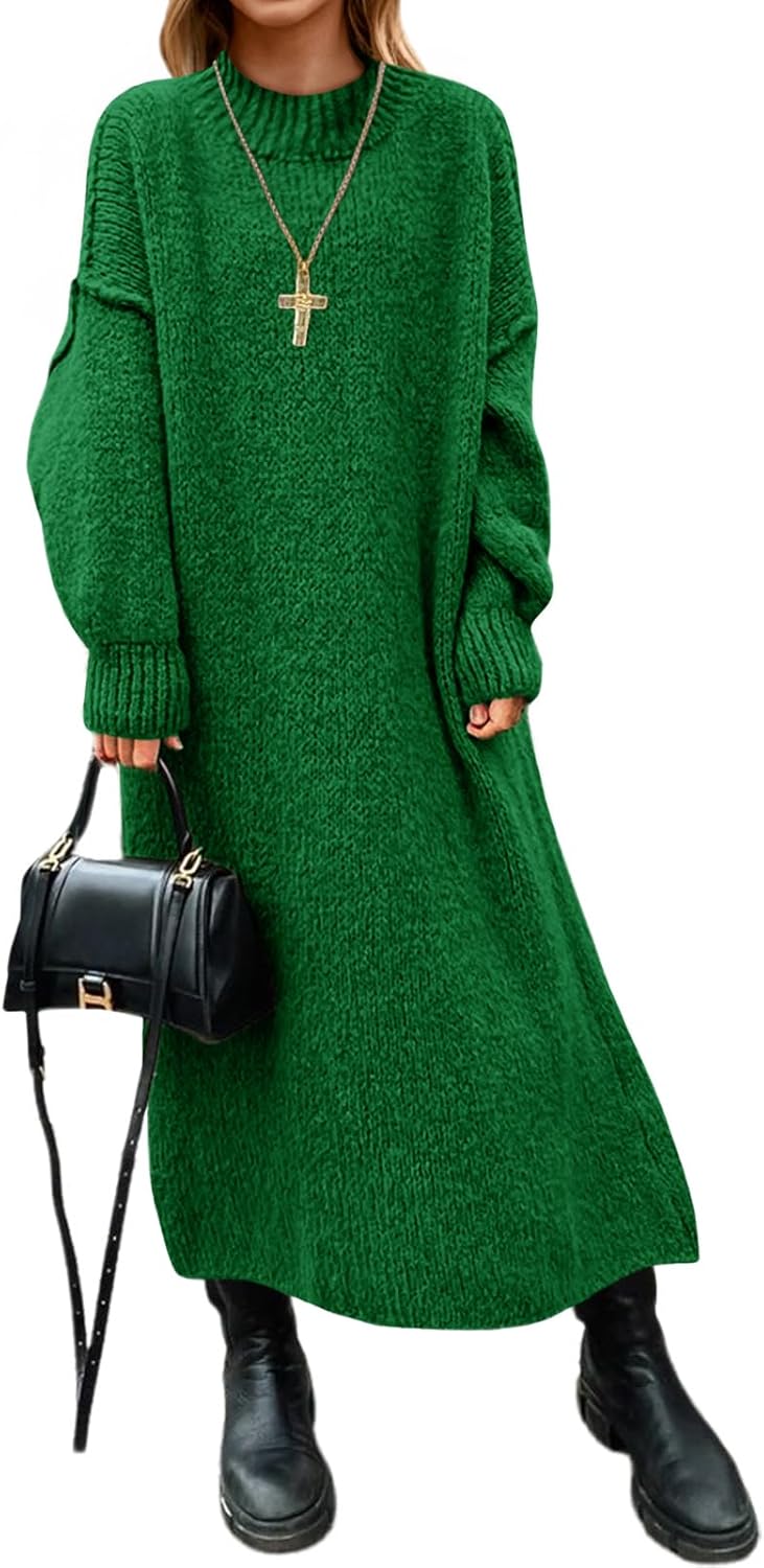 Saodimallsu Womens Oversized Sweater Dress Mock Neck Long Sleeve Casual Warm Chunky Knit Fall Winter Maxi Dresses