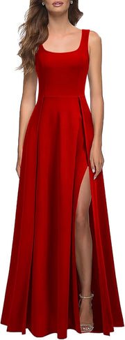 MUSHARE Women's Square Neck Sexy Split Cocktail Party Maxi Long Formal Dress