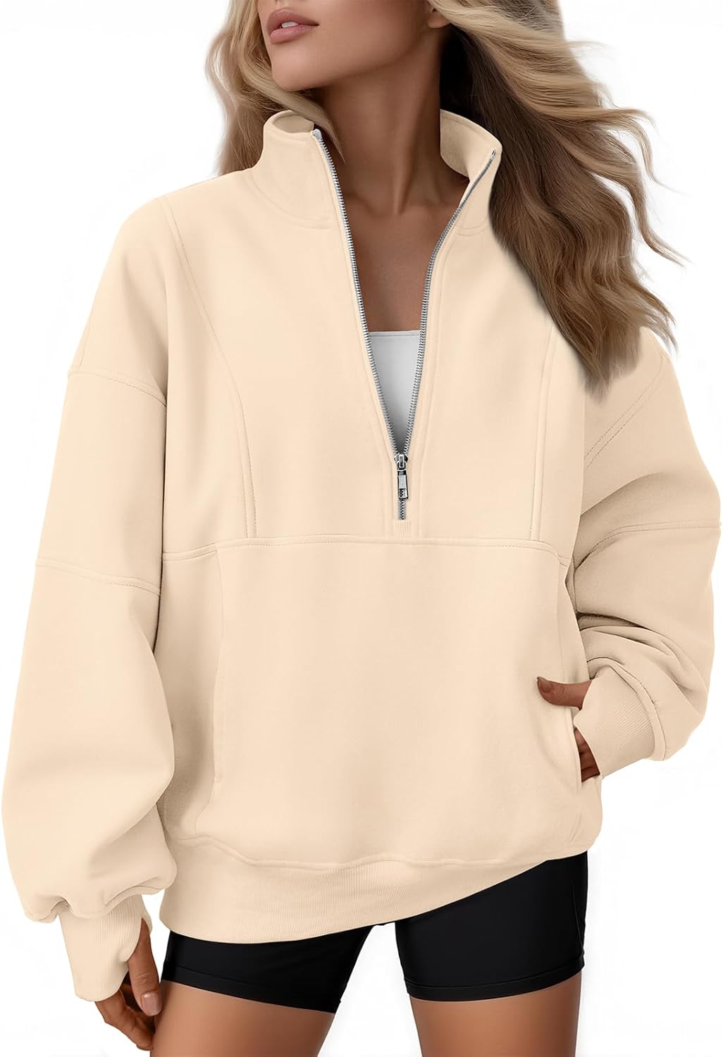 AUTOMET Womens Quarter Zip Oversized Sweatshirts Teen Fleece Pullover Hoodies 2025 Mock Neck Sweater Fall Workout Jacket