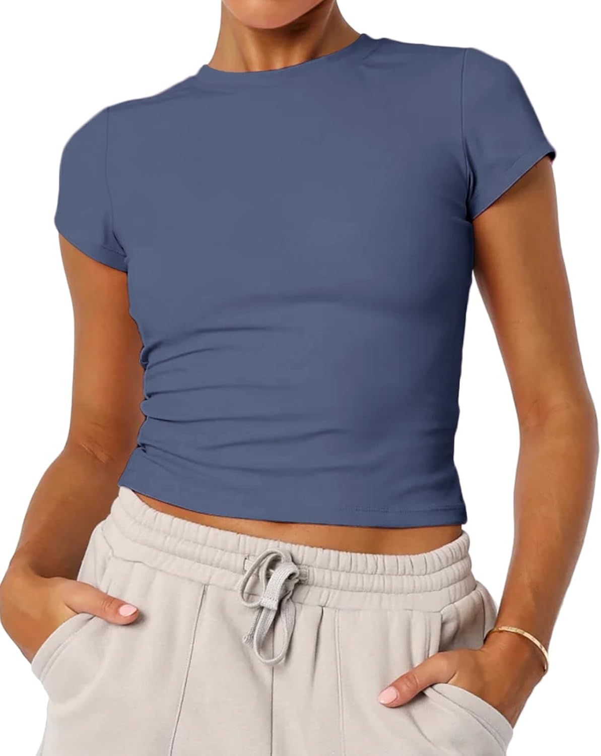 Women's Basic Summer Short Sleeve Crewneck T-Shirts Y2K Cute Going Out Tops Baby Tee