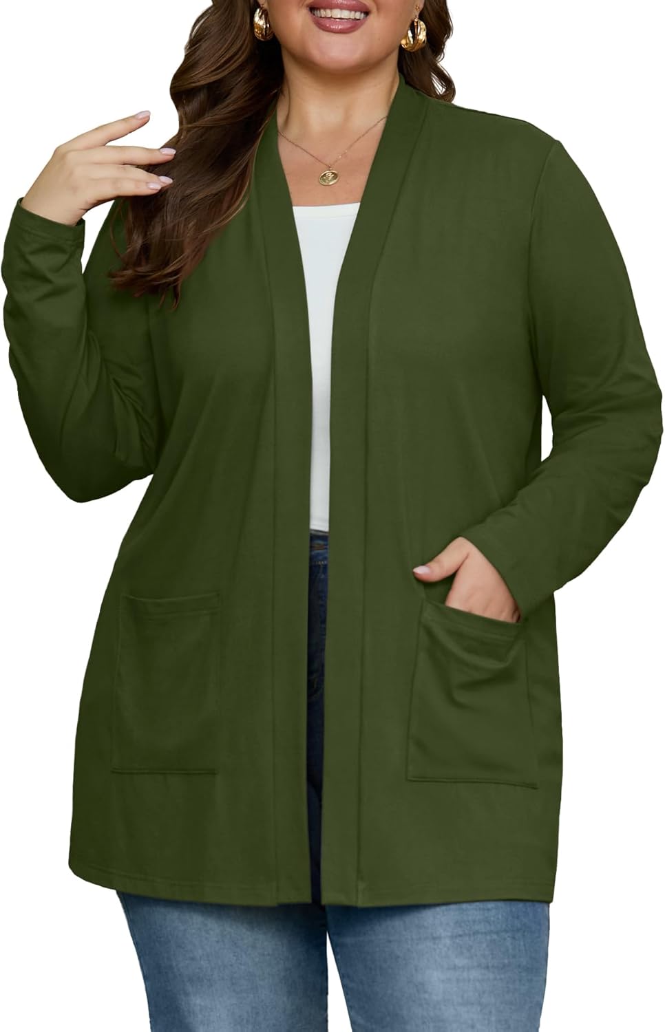 OLRIK Plus Size Cardigan for Women 2025 with Pockets Long Sleeve Casual Lightweight Jacket Open Front Cover Ups