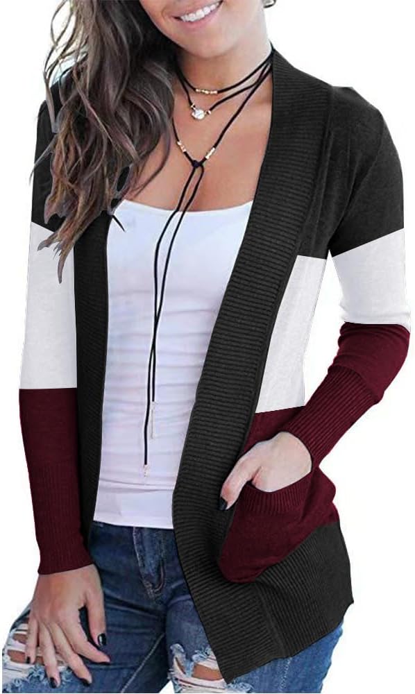 VOIANLIMO Women's Open Front Casual Long Sleeve Knit Classic Sweaters Cardigan with Pockets