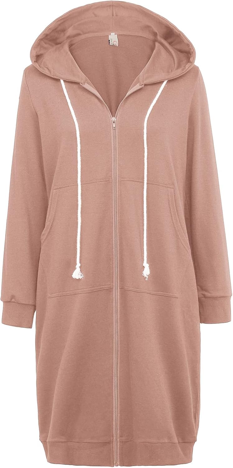 GRACE KARIN Long Hoodies for Women Zip up Hooded Sweatshirt Dress 2025 Casual Fall Jacket Coat with Pocket