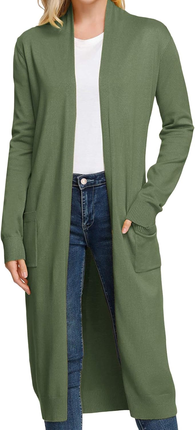 GRACE KARIN Essential Solid Open Front Maxi Long Knitted Cardigan Sweater for Women