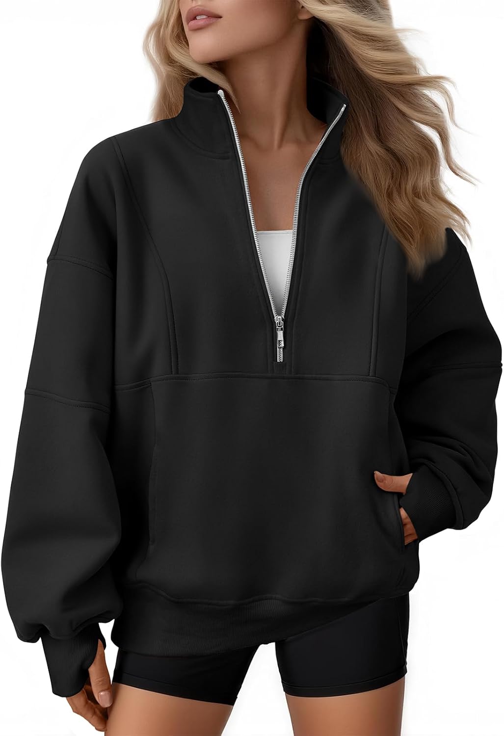 AUTOMET Womens Quarter Zip Oversized Sweatshirts Teen Fleece Pullover Hoodies 2025 Mock Neck Sweater Fall Workout Jacket