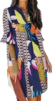 QACOHU Summer Dresses for Women V Neck Ruffle Short Sleeve Casual Shift Dress