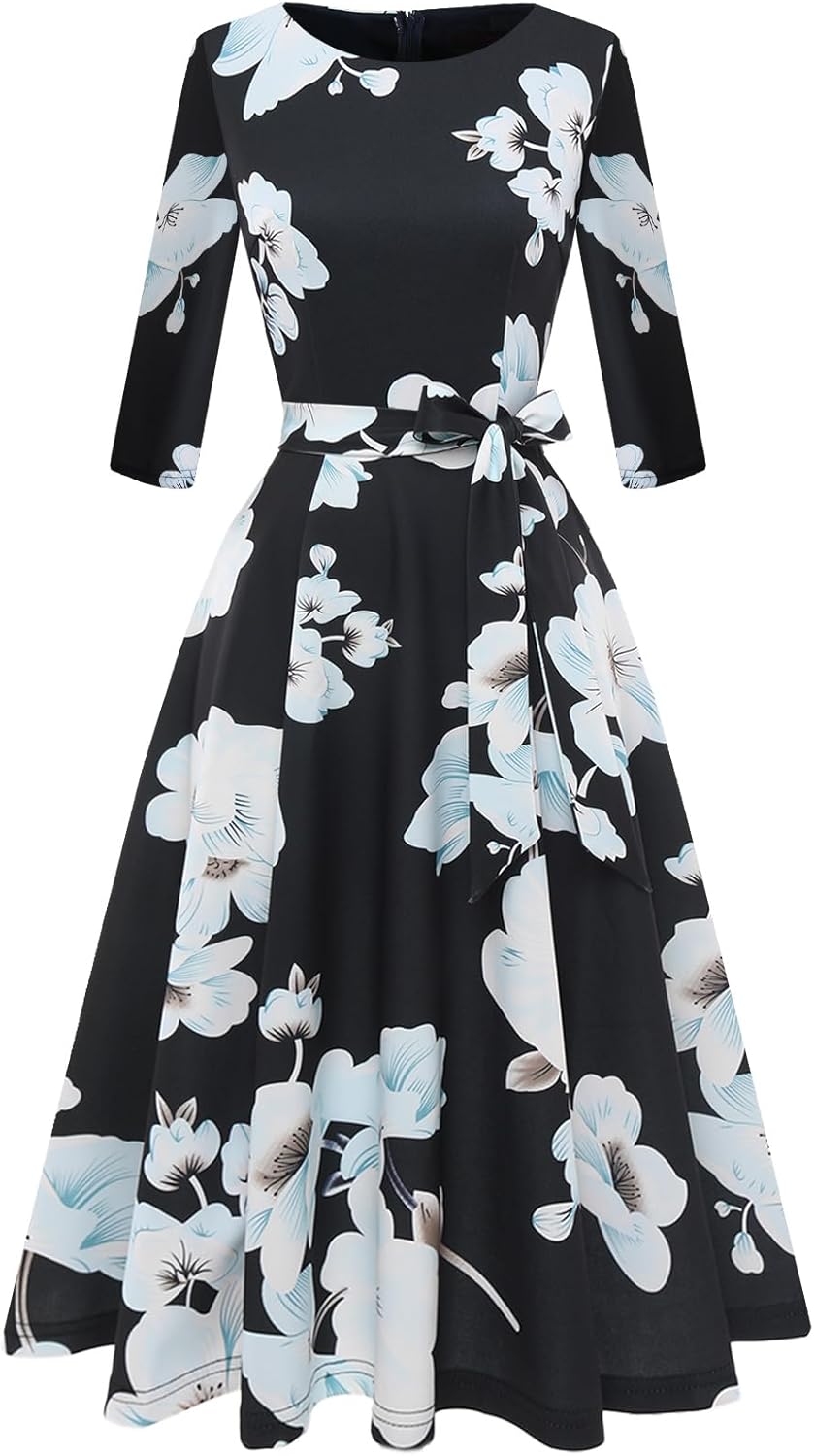 DRESSTELLS Cocktail Dresses for Women, Vintage Wedding Guest 3/4 Sleeves Formal Church Holiday Dress