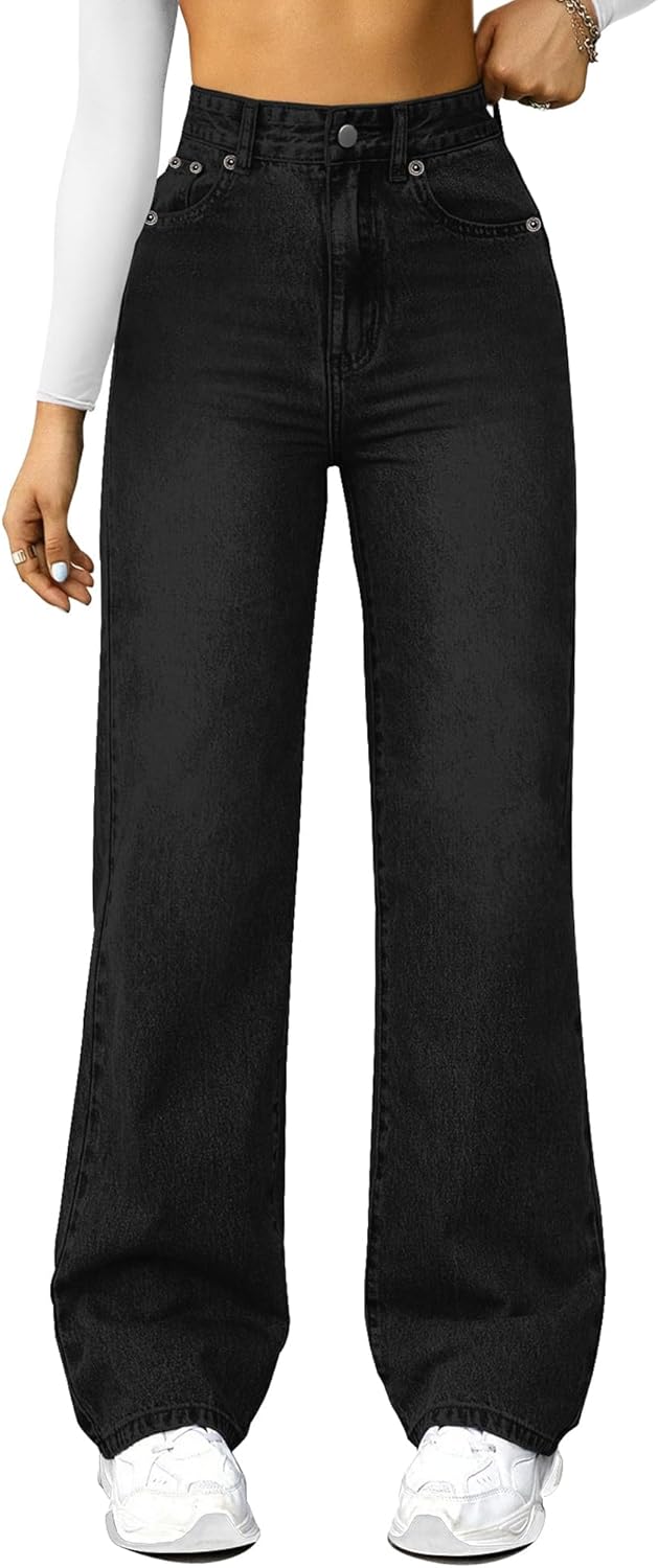 Straight Leg Jeans for Women,High Waisted Wide Leg Loose Microelastic Boyfriend Denim Pants