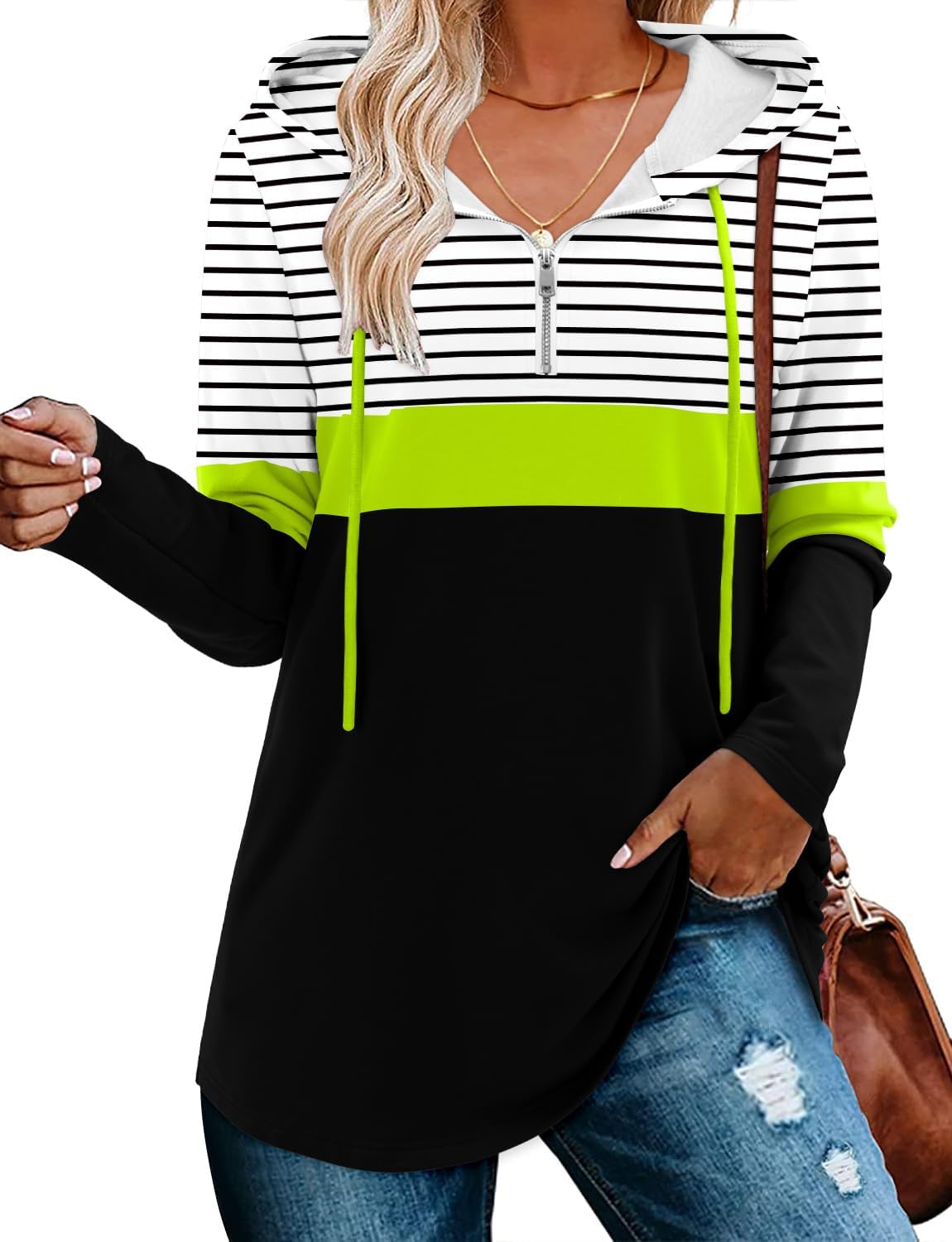 BETTE BOUTIK Womens Quarter Zip Tunic Hoodies Pullover Long Hooded Sweatshirts S-3XL