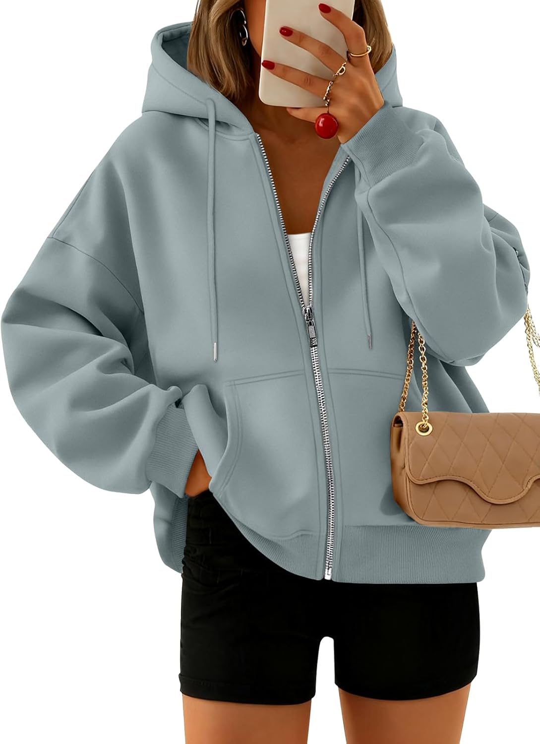 Trendy Queen Zip Up Hoodies For Women Cropped Sweatshirts Fall Fashion Outfits 2025 Y2k Fleece Teen Girls Clothes