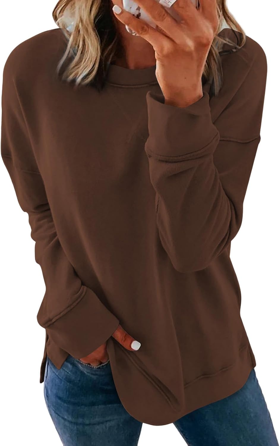 Dokotoo Women's Casual Crew Neck Sweatshirt Loose Soft Long Sleeve Pullover Tops