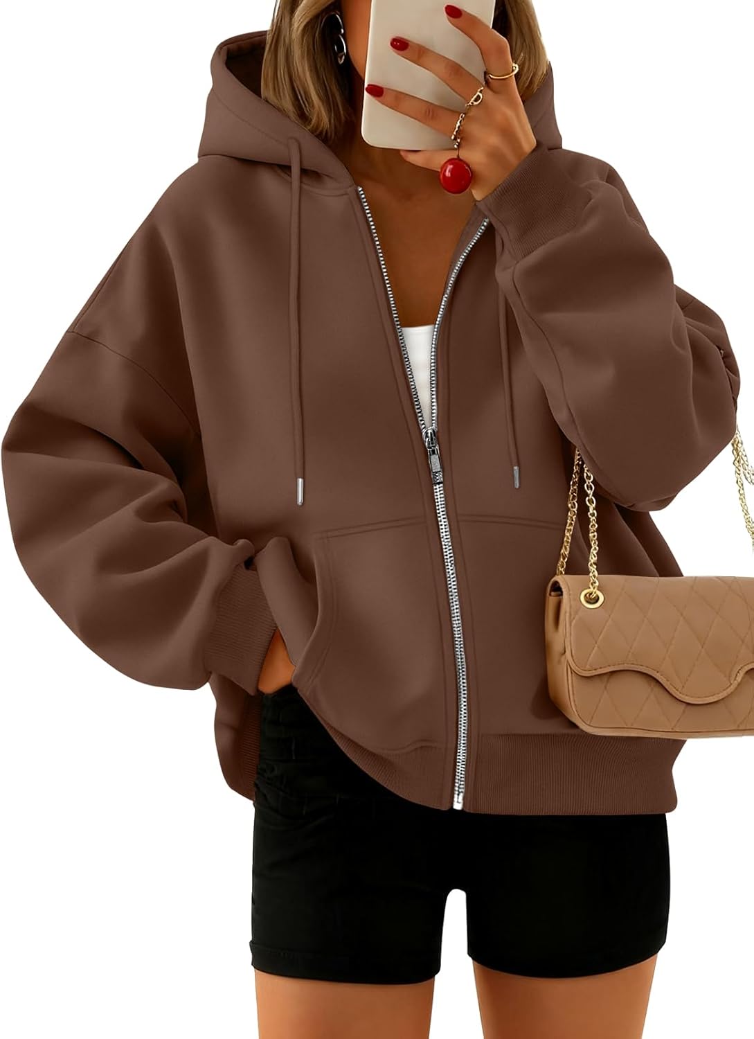 Trendy Queen Zip Up Hoodies For Women Cropped Sweatshirts Fall Fashion Outfits 2025 Y2k Fleece Teen Girls Clothes