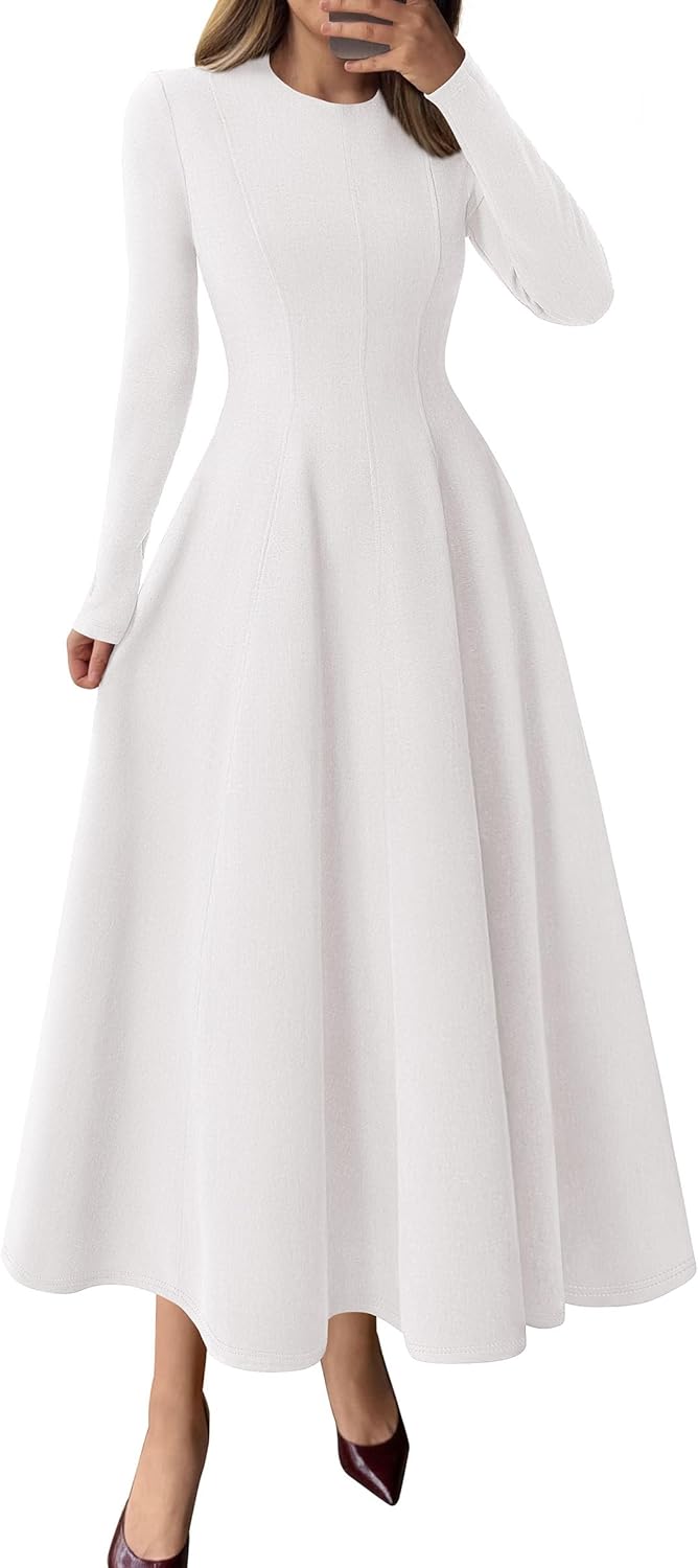 PRETTYGARDEN Cocktail Dresses for Women 2025 Elegant Classy Fall Long Sleeve Midi A Line Flowy Modest Winter Party Dress