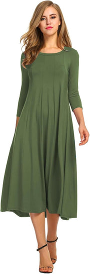 HOTOUCH Women's 3/4 Sleeve A-line and Flare Midi Long Dress