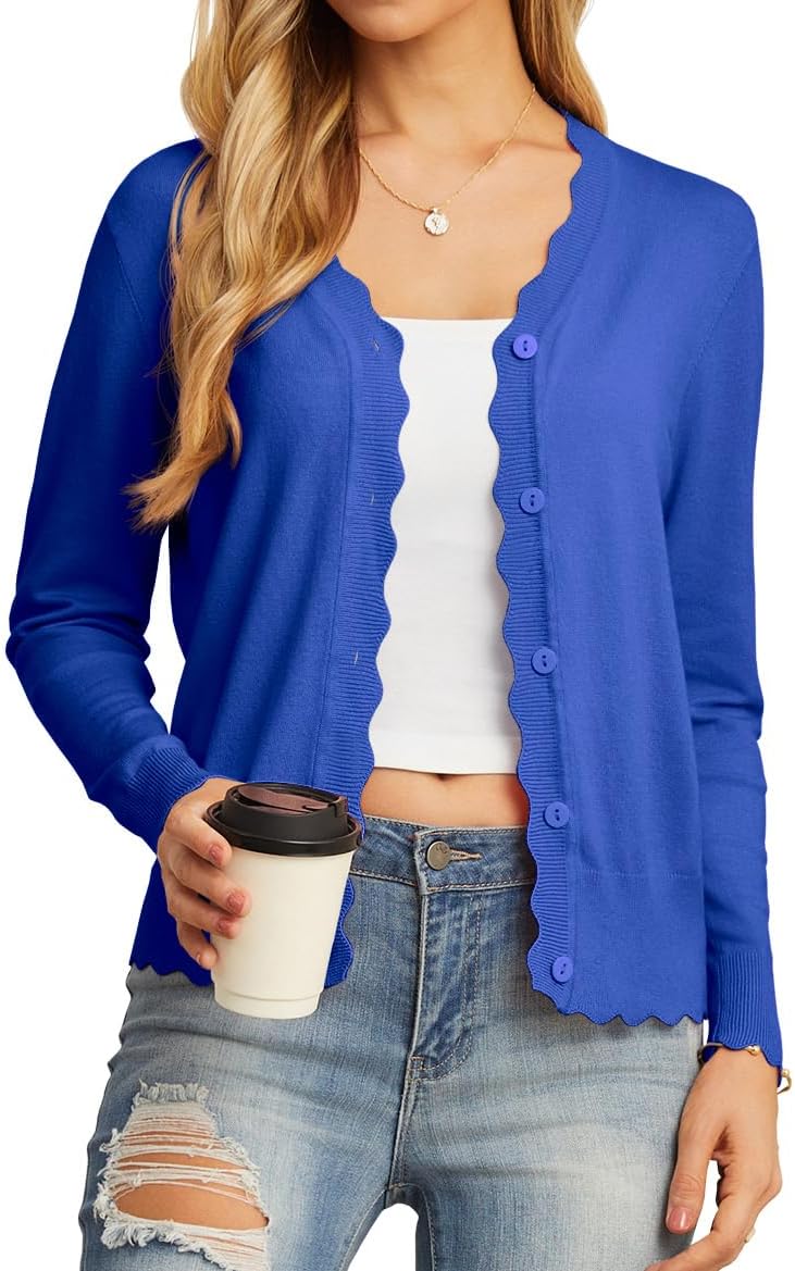 GRECERELLE Women's Long Sleeve V-Neck Button Down Cardigan Knit Shrugs Sweater